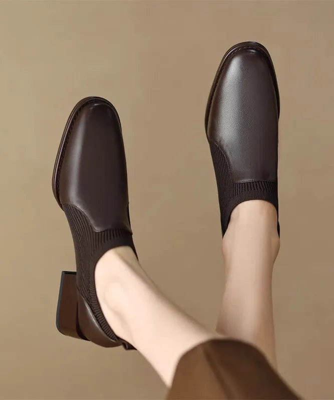 Black Splicing Chunky Heel Cowhide Leather Penny Loafers AP1005