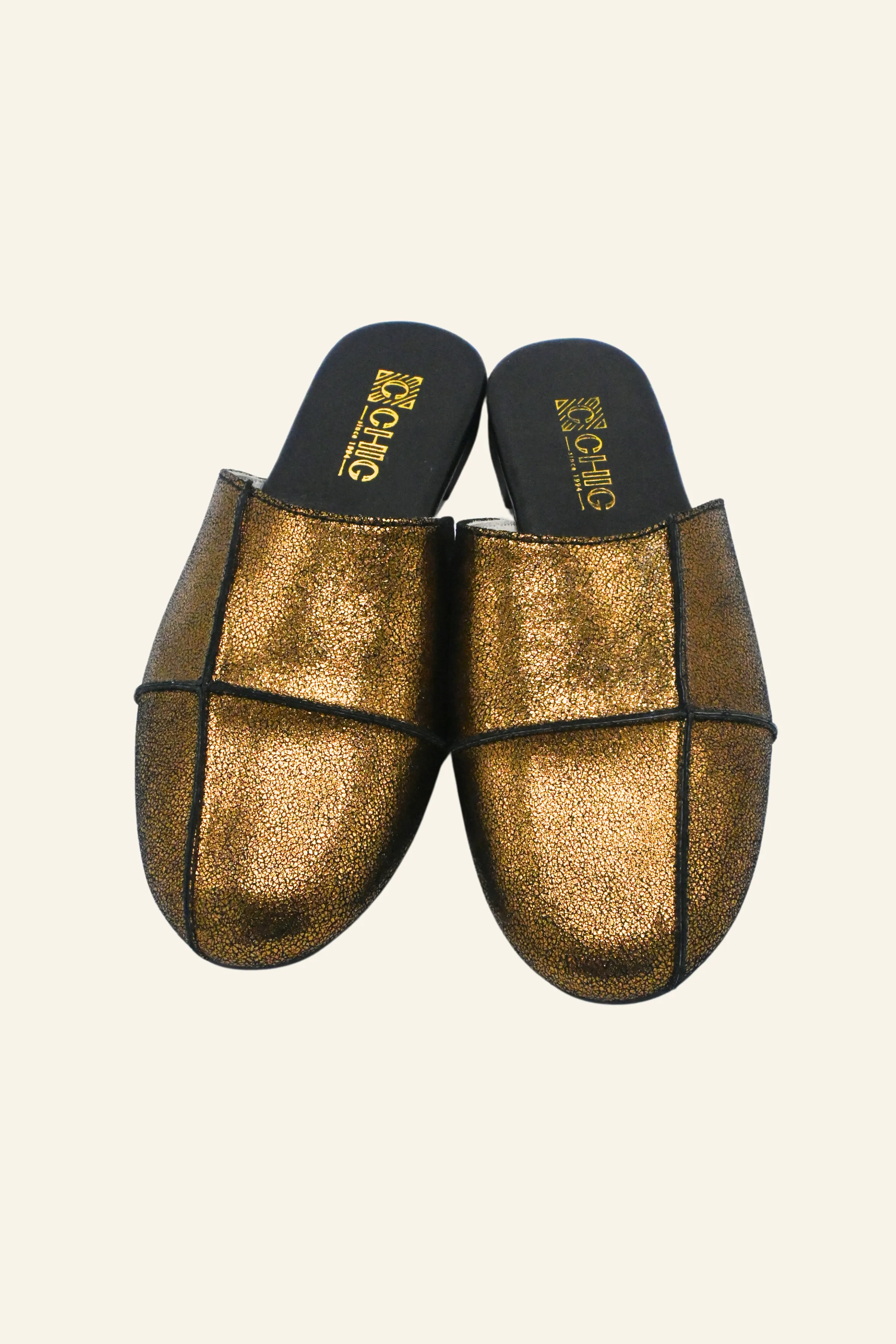 Brown Metallic Leather Slippers