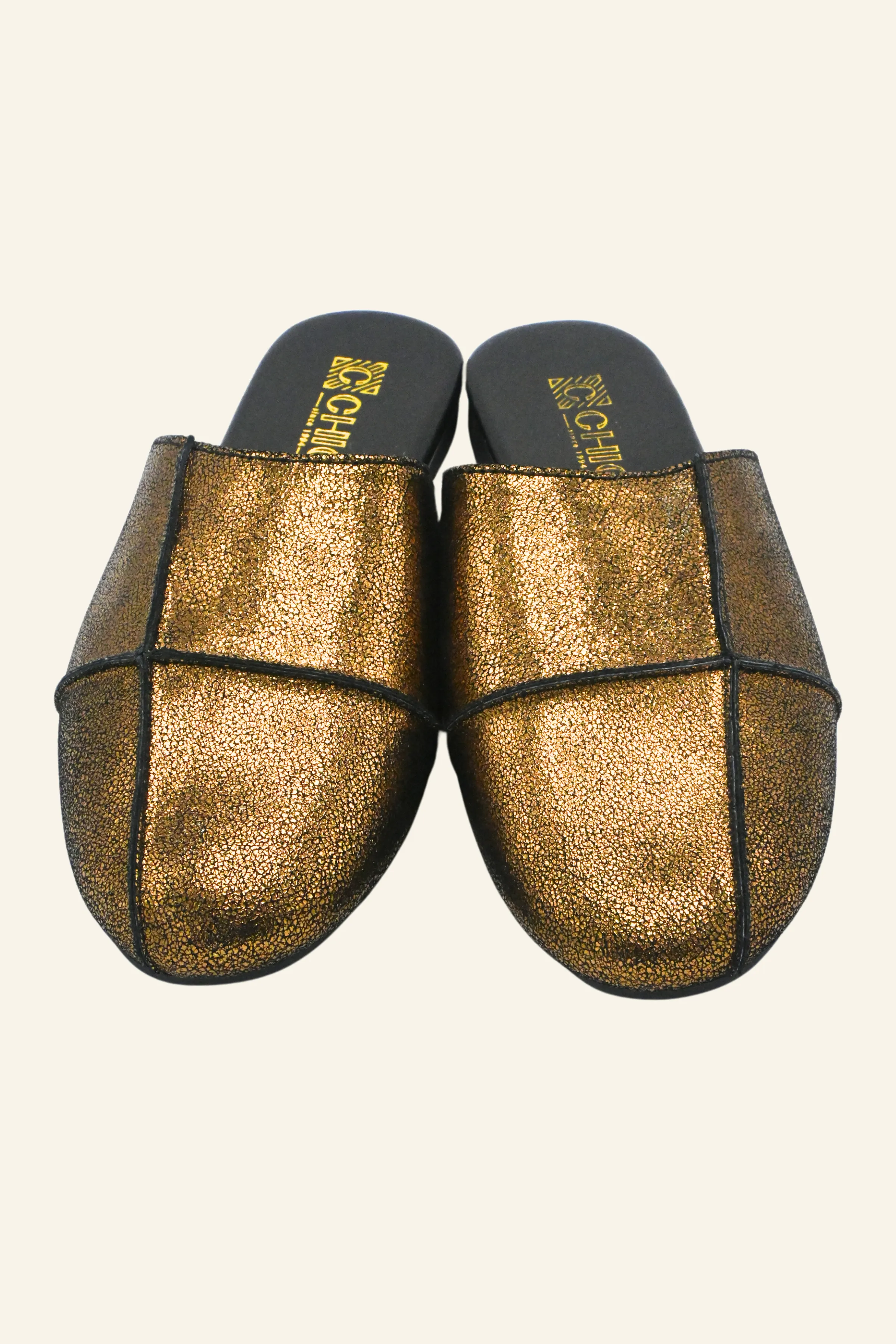 Brown Metallic Leather Slippers