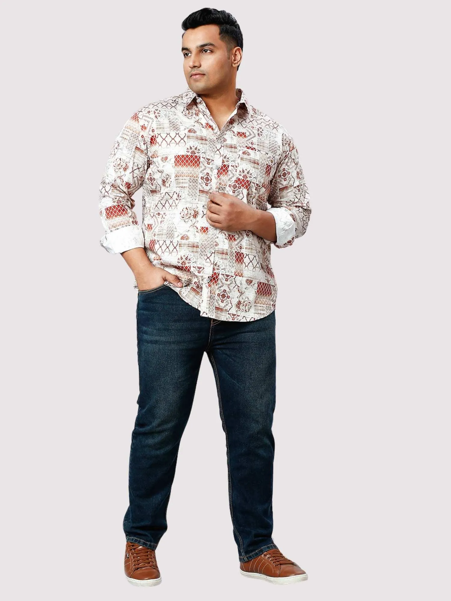 Burnt Umber Digital Printed Full Sleeve Shirt Men's Plus Size