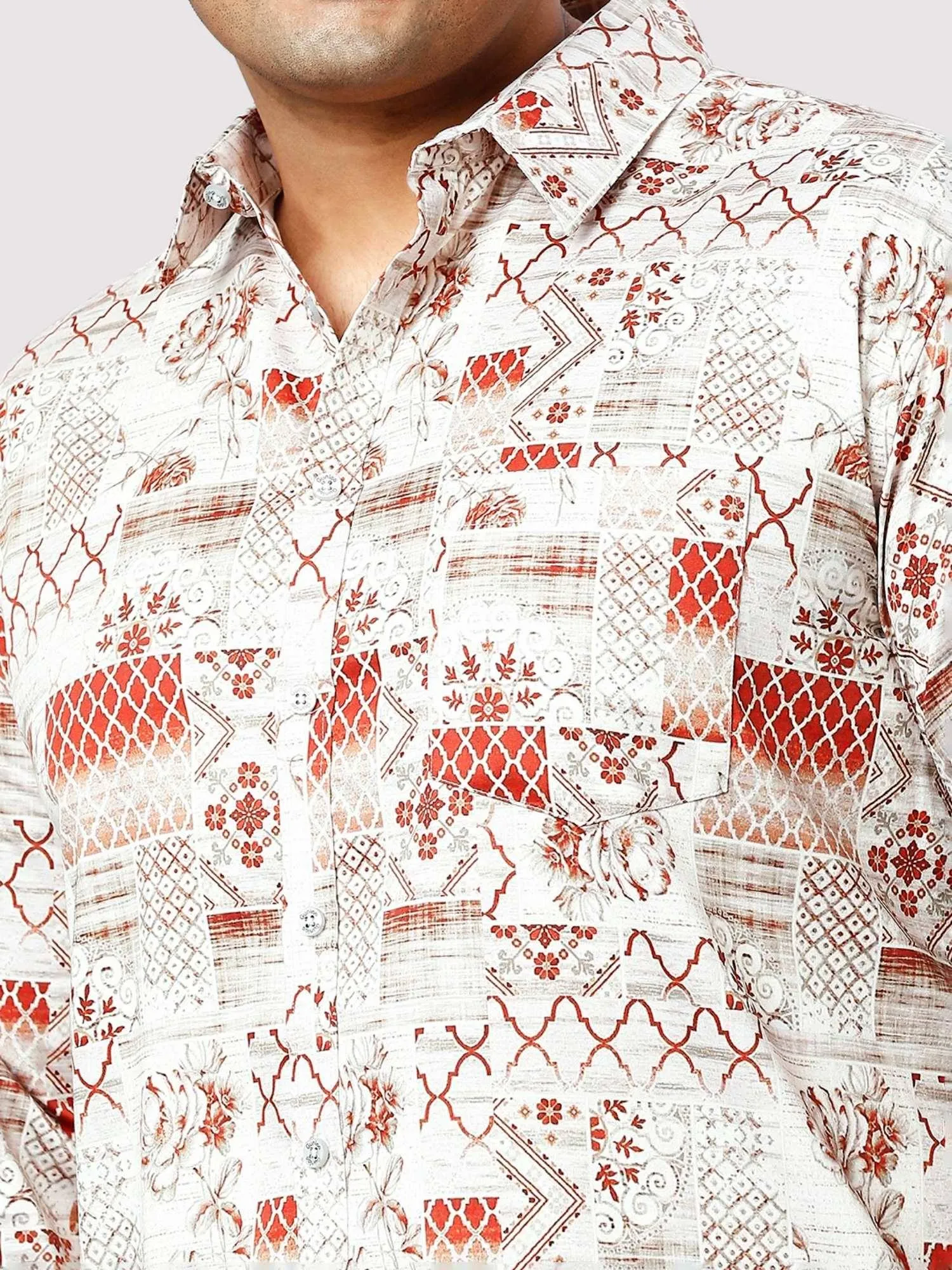 Burnt Umber Digital Printed Full Sleeve Shirt Men's Plus Size