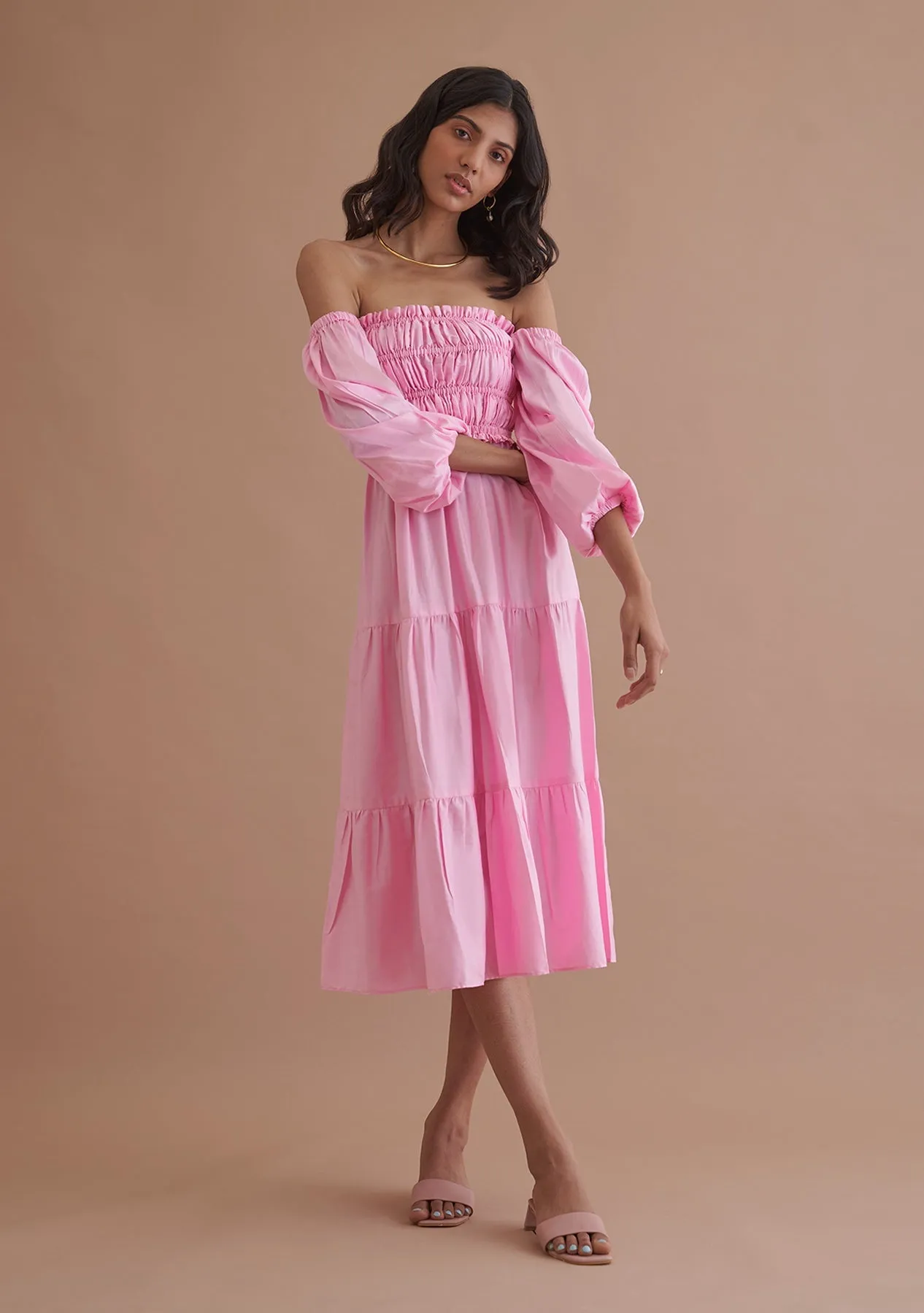 Casual Comfortable Midi Puff sleeves Dress