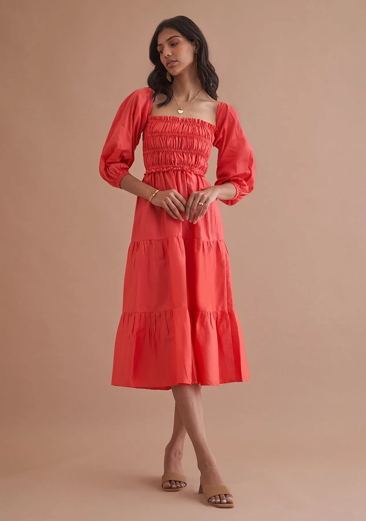 Casual Comfortable Midi Puff sleeves Dress