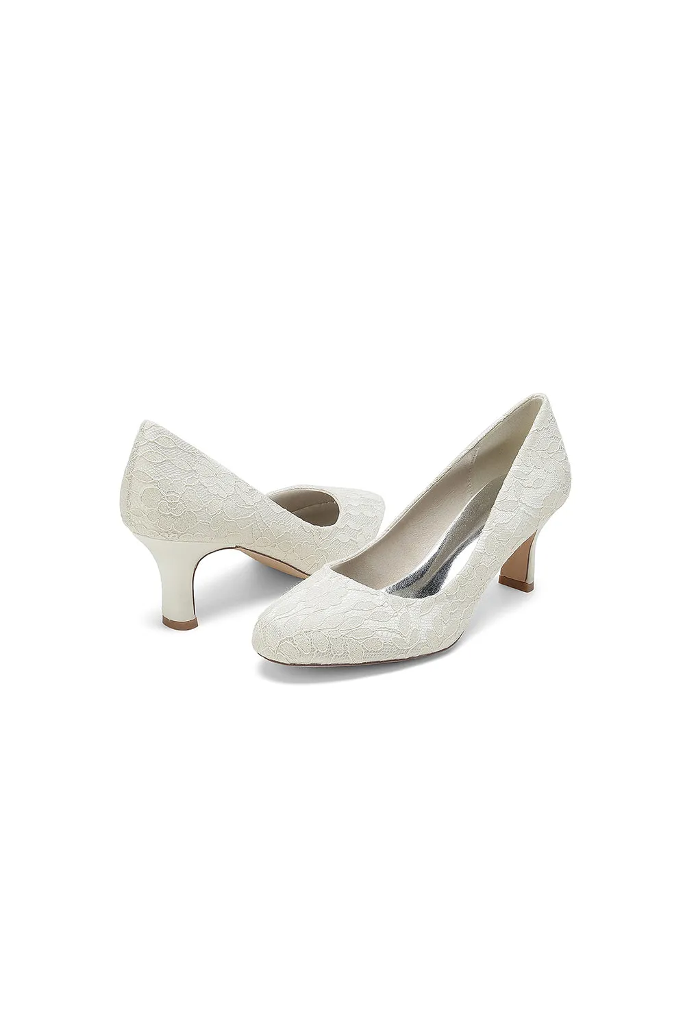 Elegant White Lace High Heels with Wooden Heel