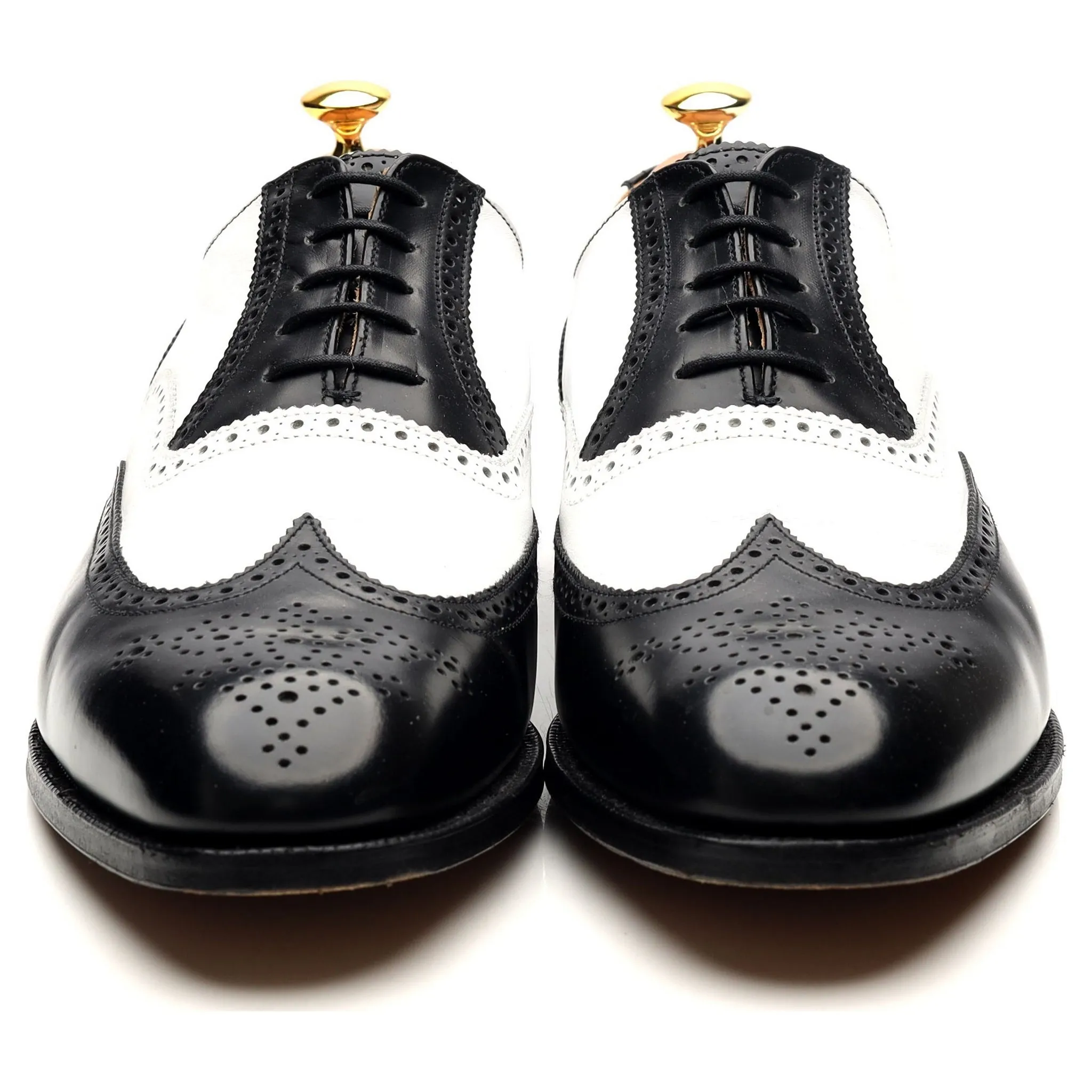 'George' Black White Leather Spectator Brogues UK 12 F