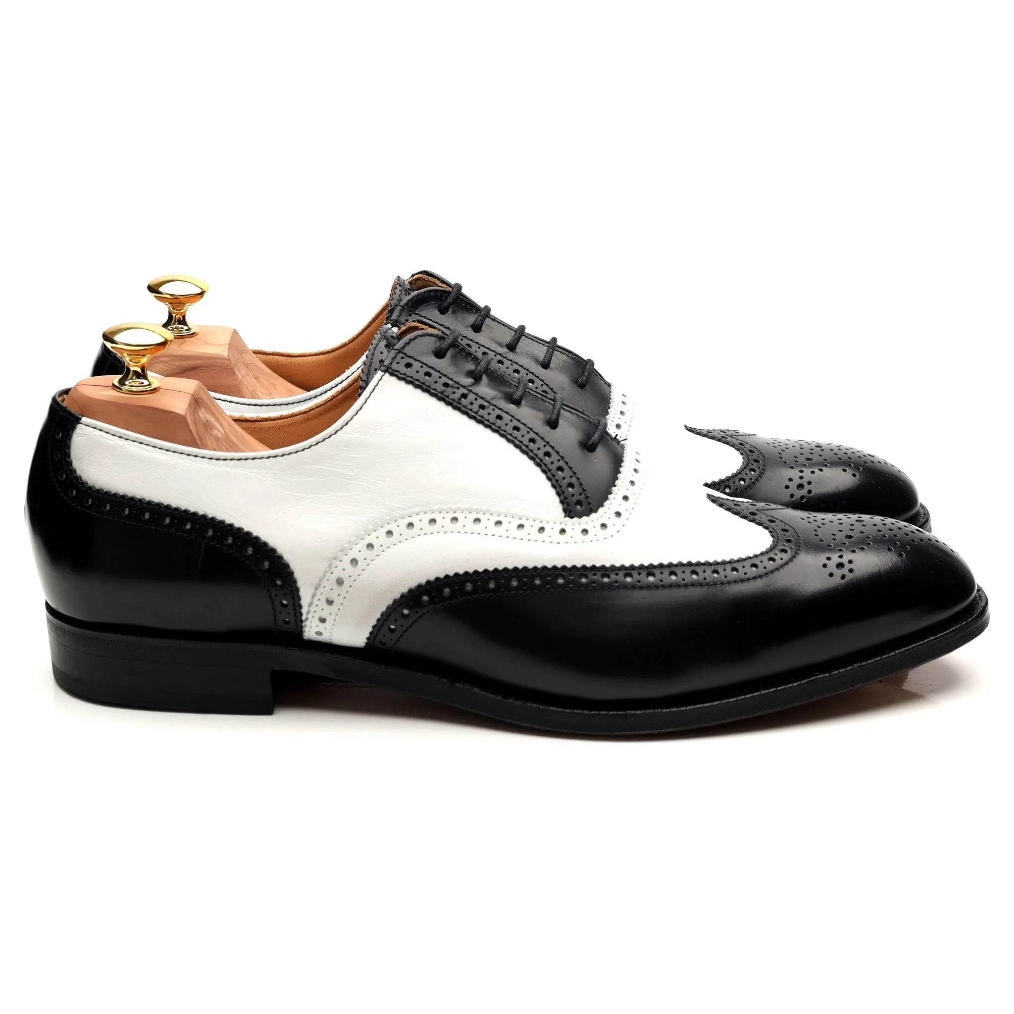 'George' Black White Leather Spectator Brogues UK 12 F