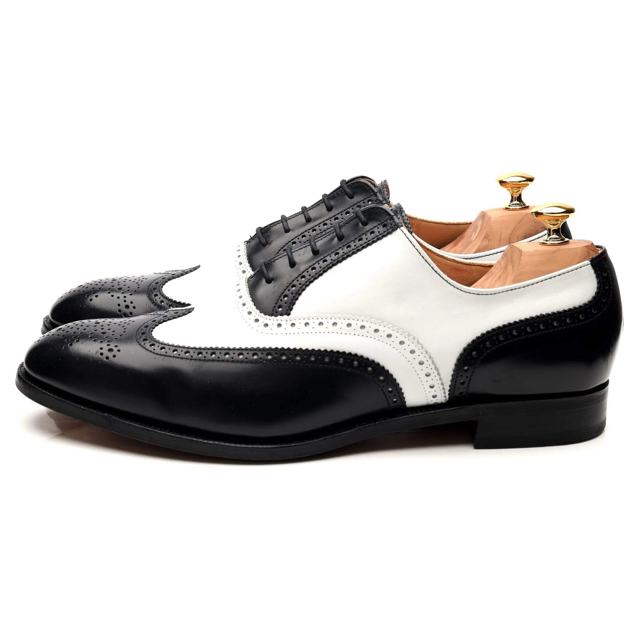 'George' Black White Leather Spectator Brogues UK 12 F