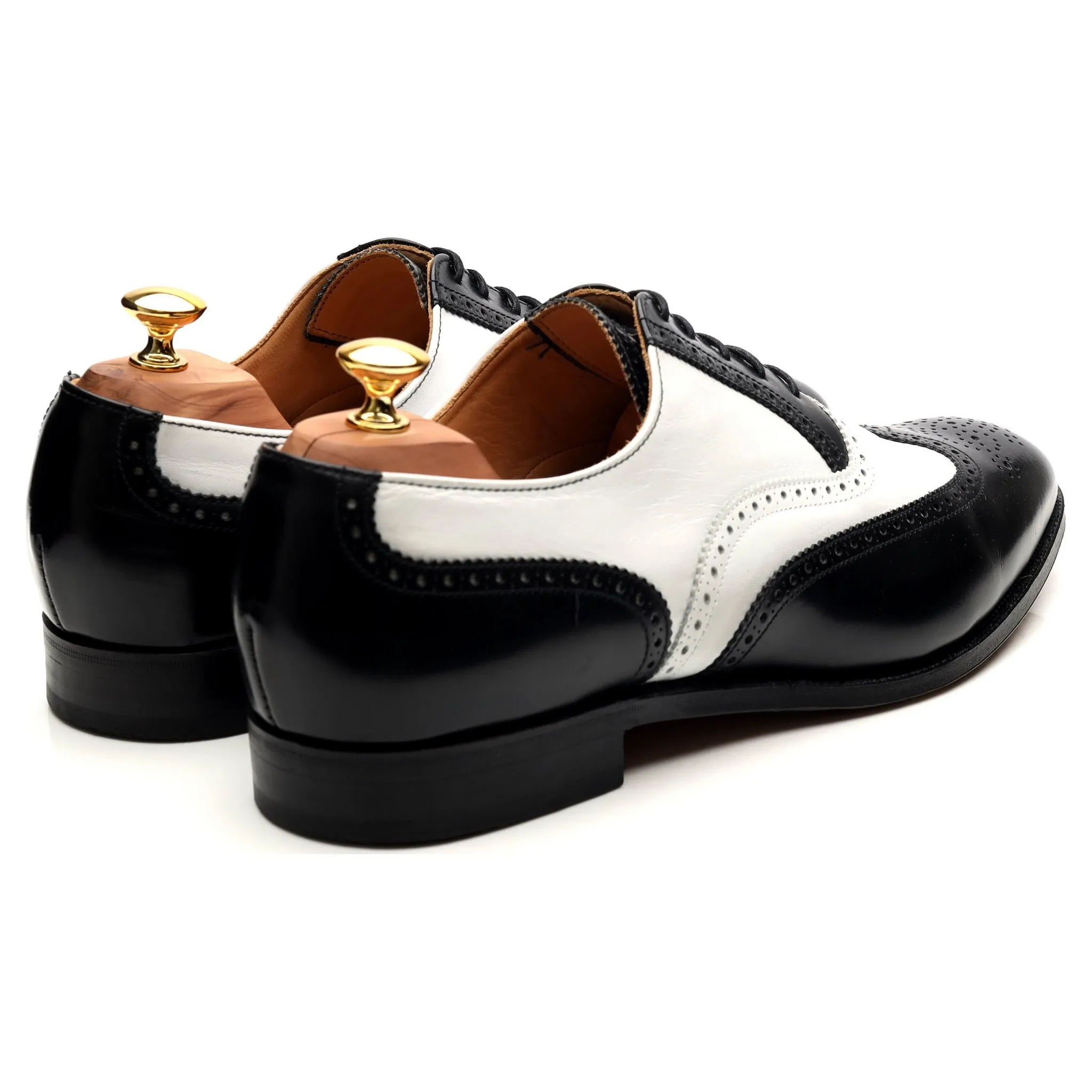 'George' Black White Leather Spectator Brogues UK 12 F