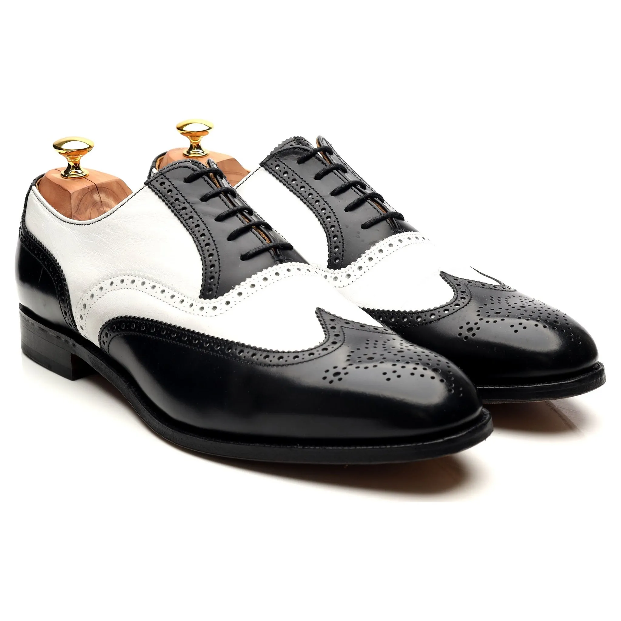 'George' Black White Leather Spectator Brogues UK 12 F