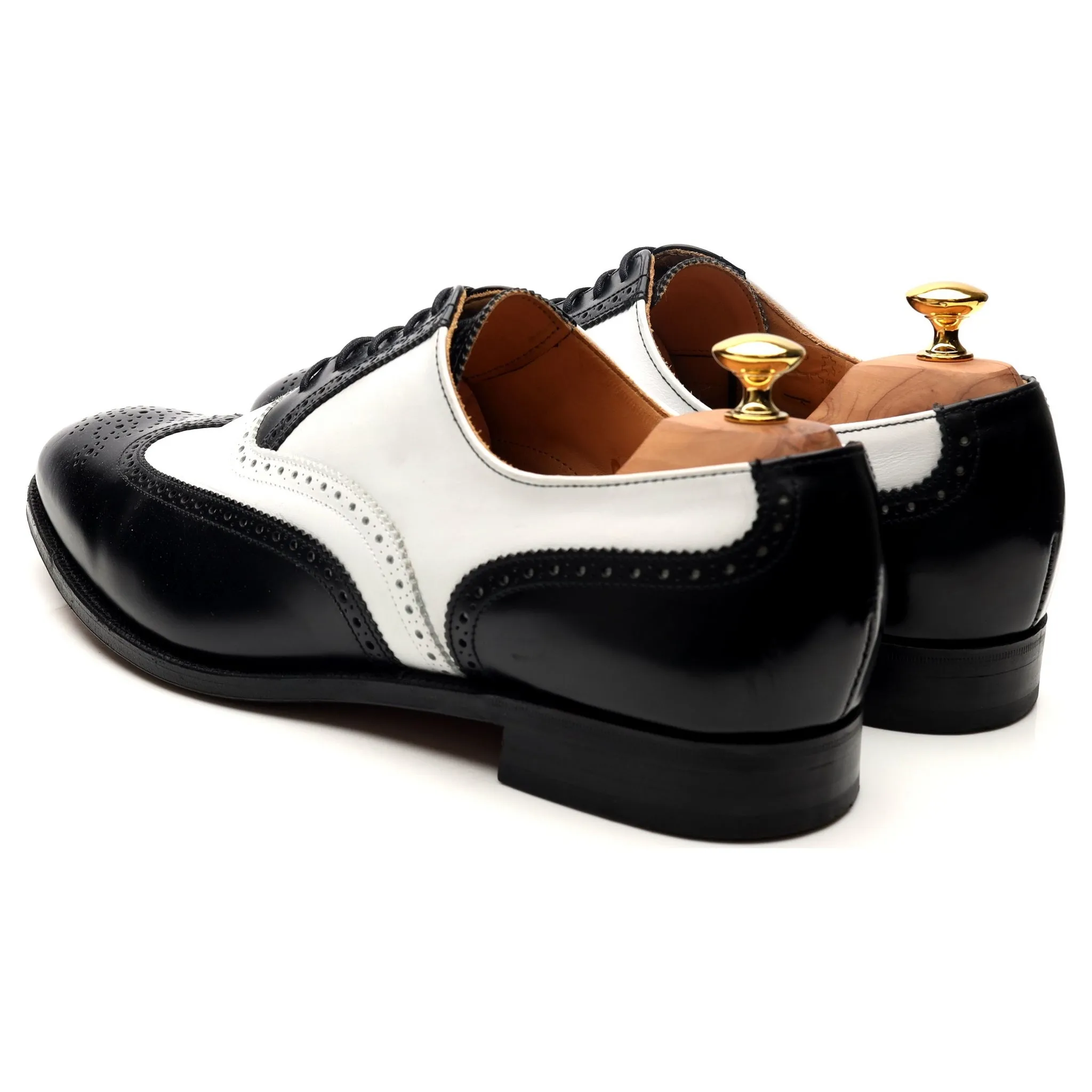 'George' Black White Leather Spectator Brogues UK 12 F