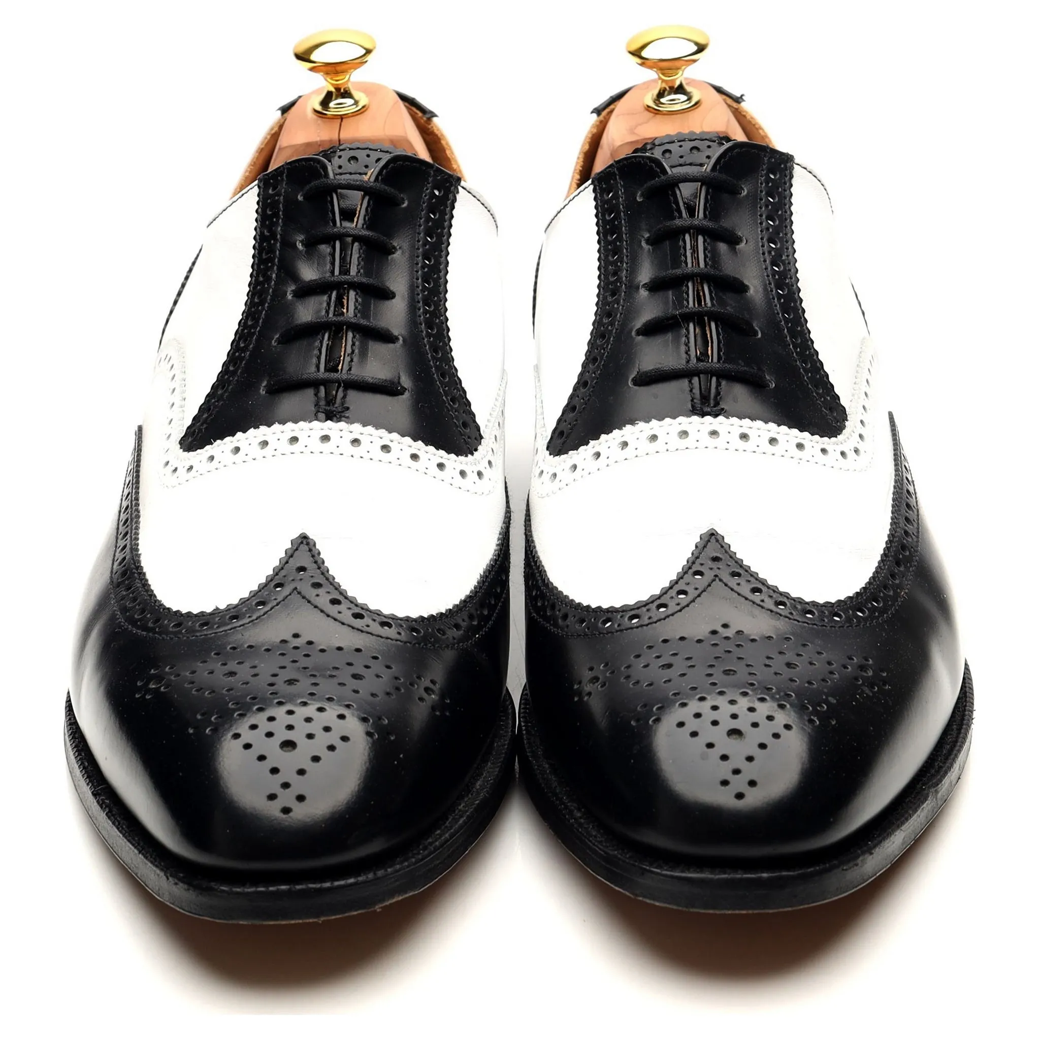 'George' Black White Leather Spectator Brogues UK 12 F