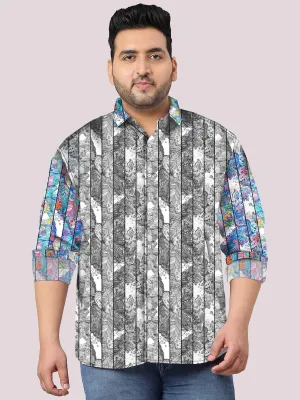 Graffiti Floral Mix Digital Printed Full Sleeve Shirt Men's Plus Size