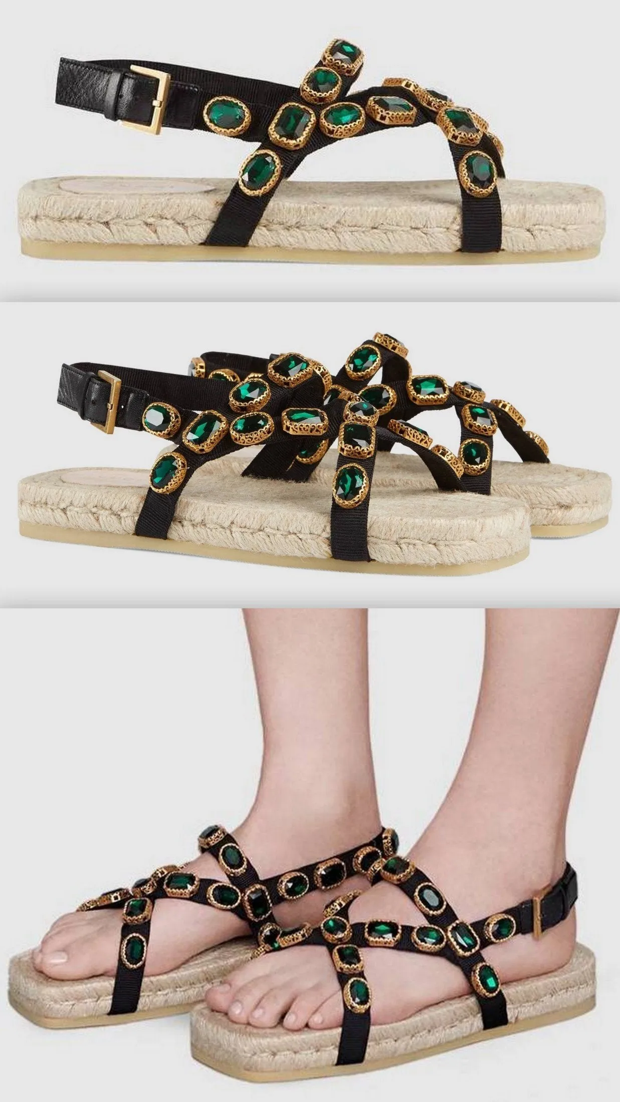 Grosgrain Espadrille Sandal with Crystals