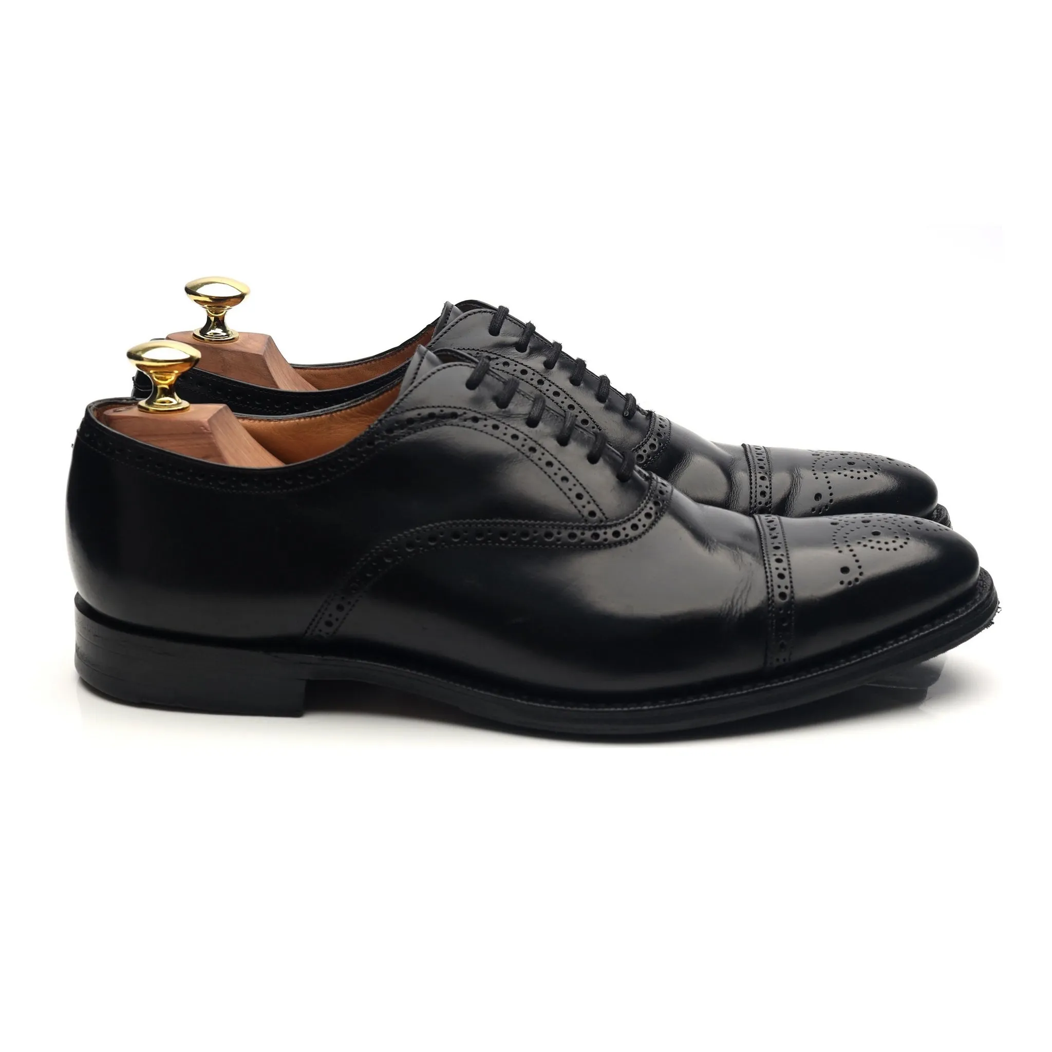 'London' Black Leather Oxford Semi Brogues UK 7.5 F