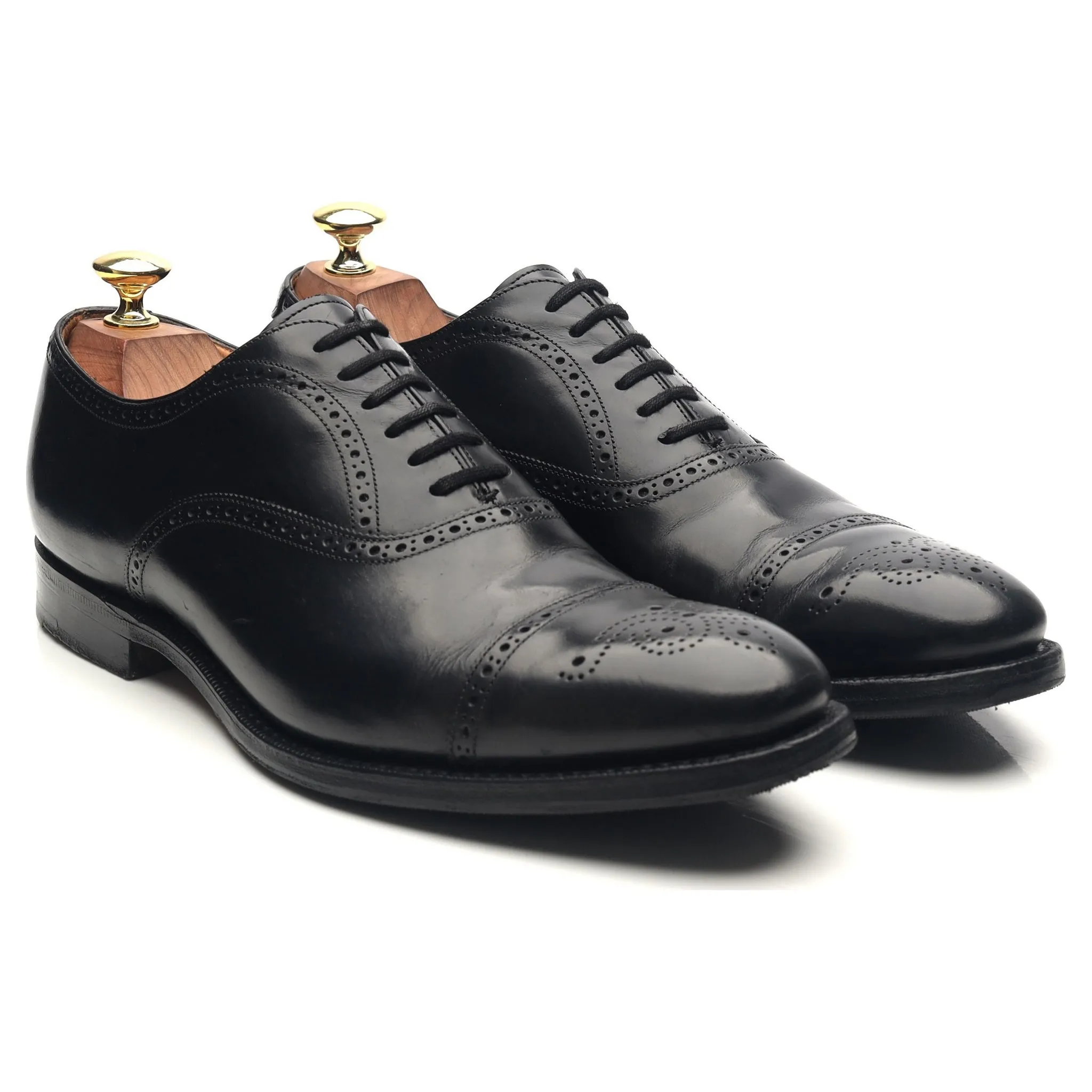 'London' Black Leather Oxford Semi Brogues UK 7.5 F