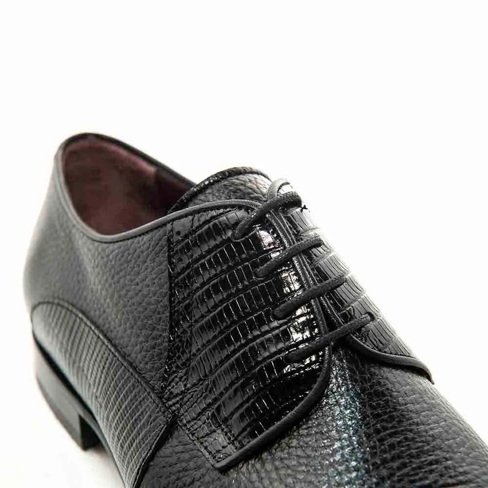 Mario Manzoni Black Genuine Deer Skin & Lizard Print Oxford Shoes