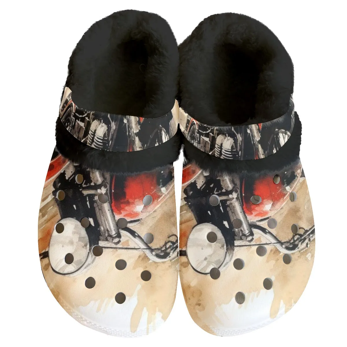 Mc#22 Men's Classic Clogs with Fleece, motorcycle print