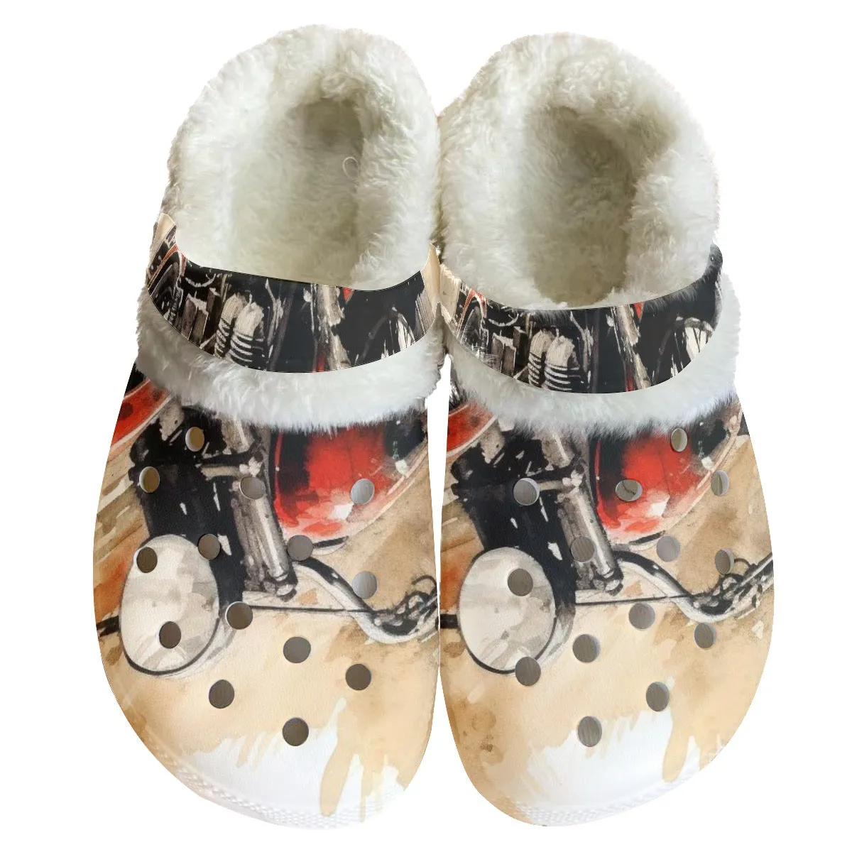 Mc#22 Men's Classic Clogs with Fleece, motorcycle print