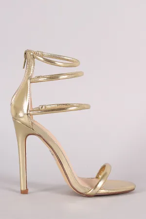 Metallic Triple Ankle Strap Single Sole Heel