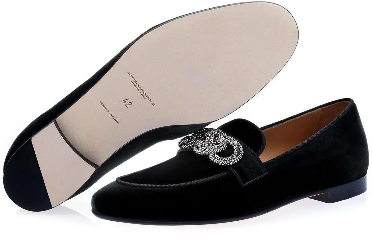 MOROSINO VELOUR BLACK SLIPPERS