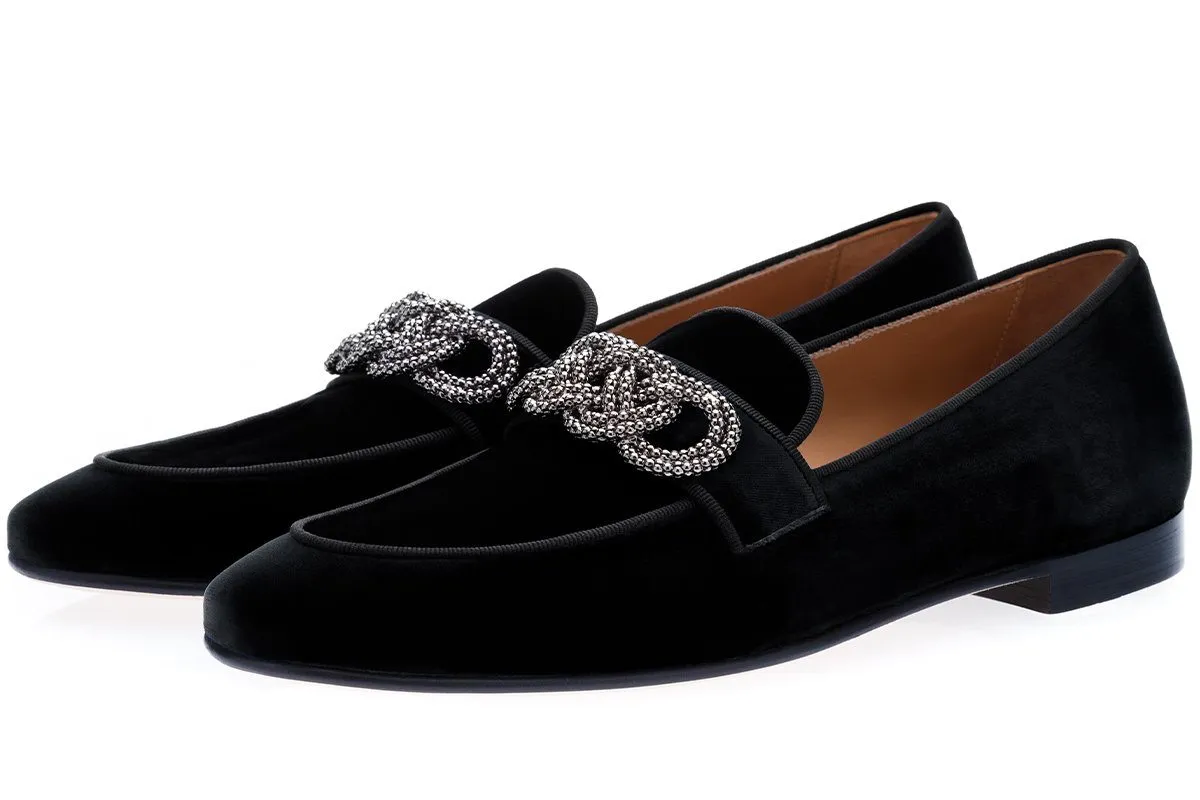 MOROSINO VELOUR BLACK SLIPPERS