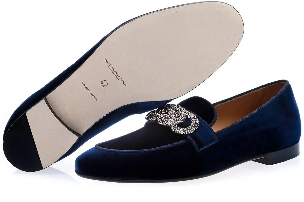 MOROSINO VELOUR NAVY SLIPPERS