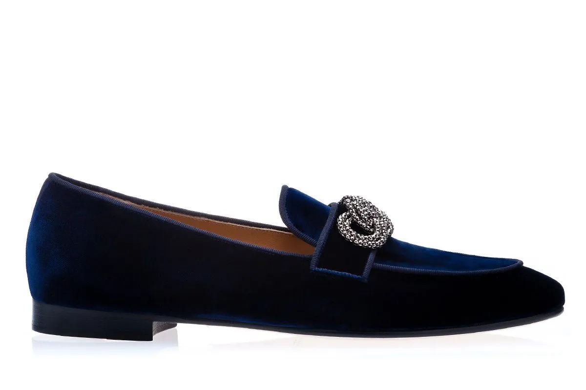 MOROSINO VELOUR NAVY SLIPPERS