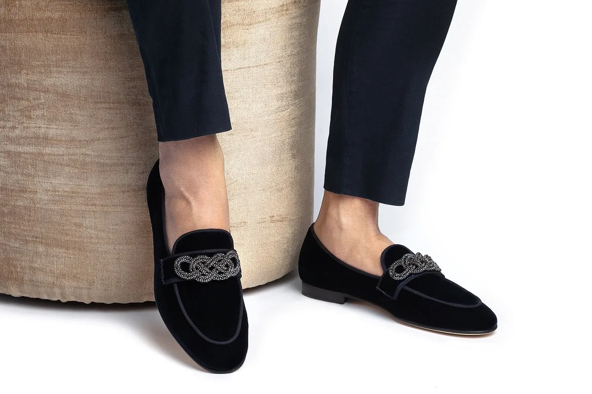 MOROSINO VELOUR NAVY SLIPPERS