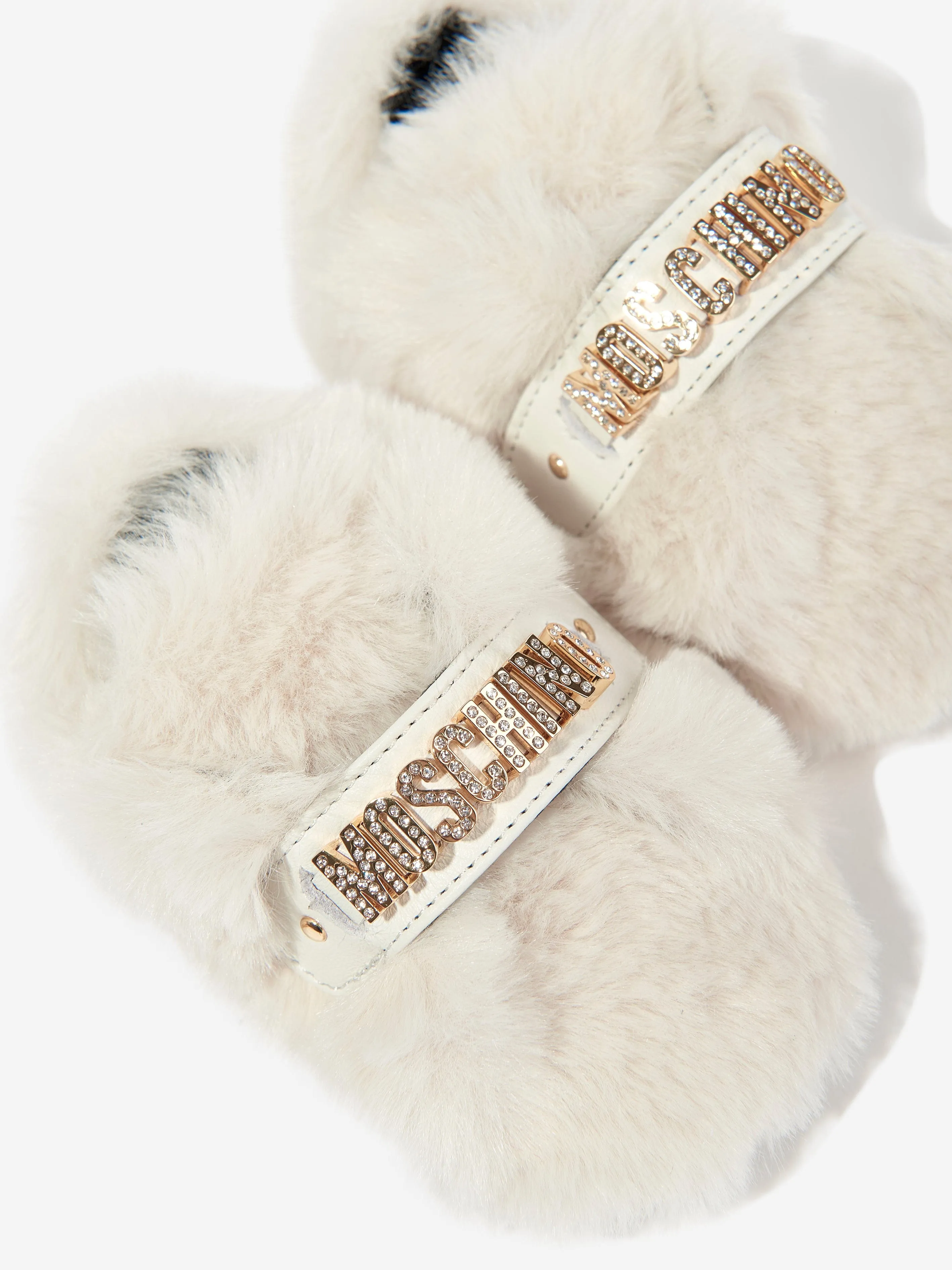 Moschino Baby Girls Furry Slippers in Ivory