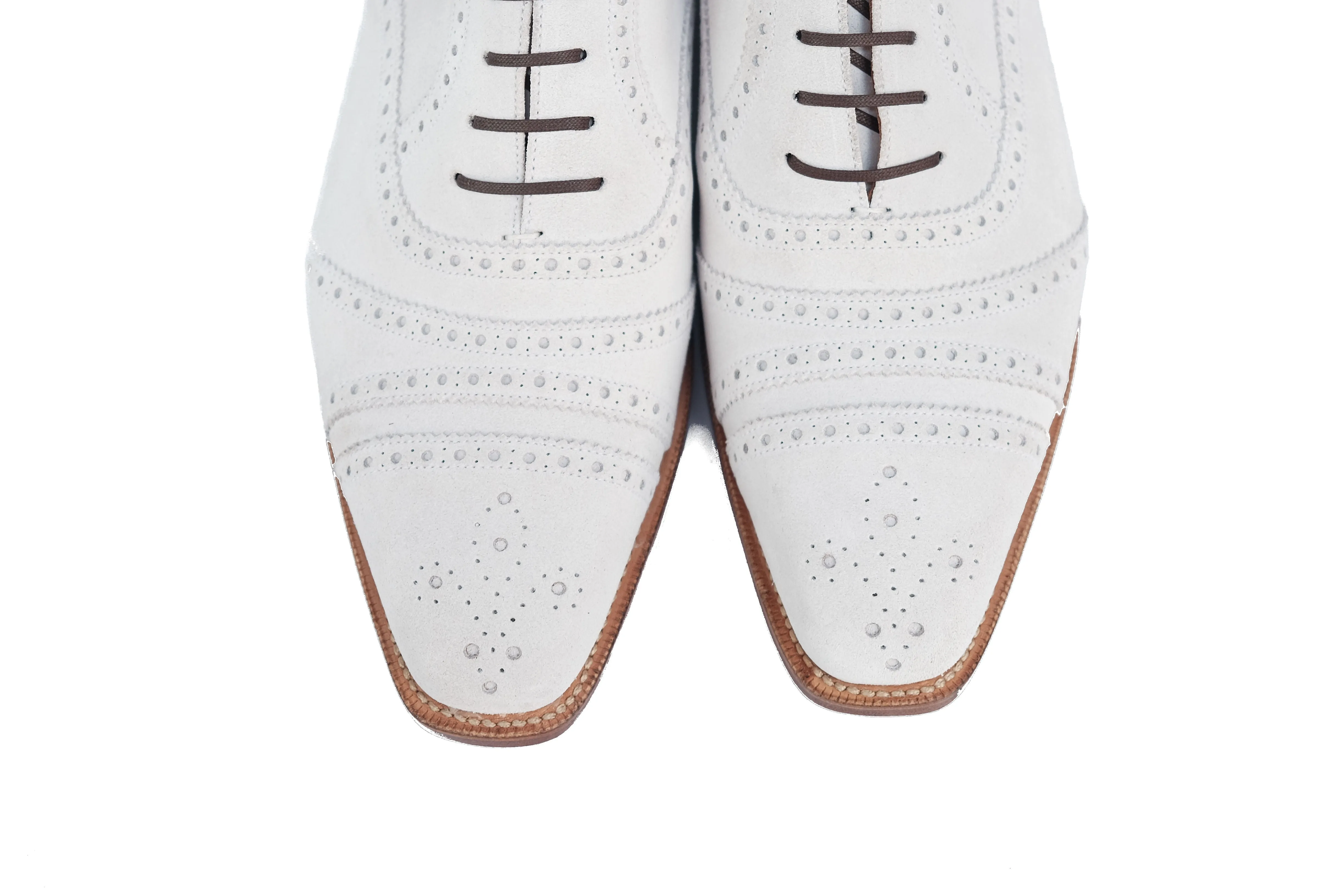 Phillips MTO - White Suede - MGF Last - Single Leather Sole - Fleur De Lys Medallion