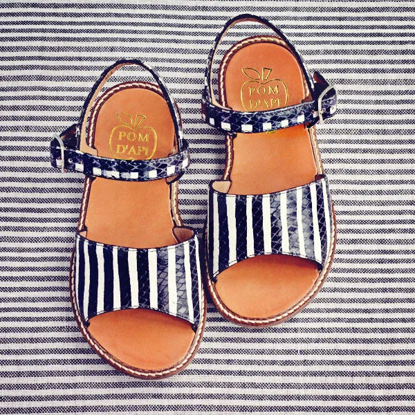 Pom d'Api Girls Black and White Stripe Sandal