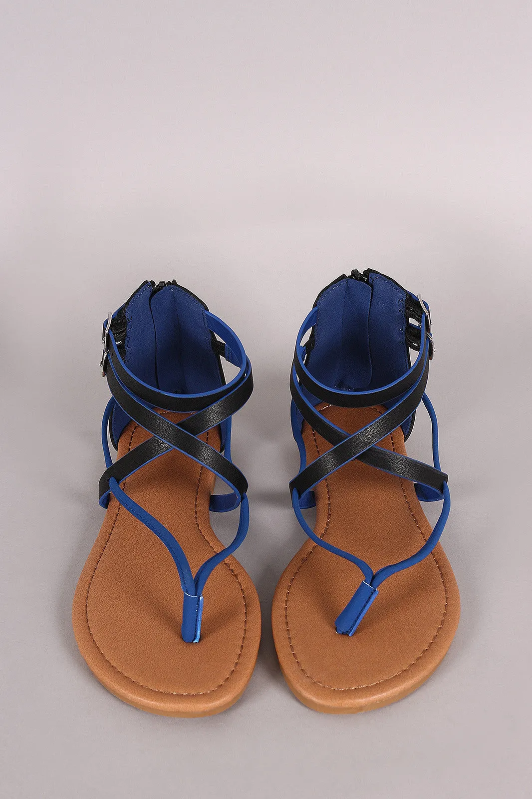 Qupid Two Tone Intertwined V-Strap Thong Flat Sandal