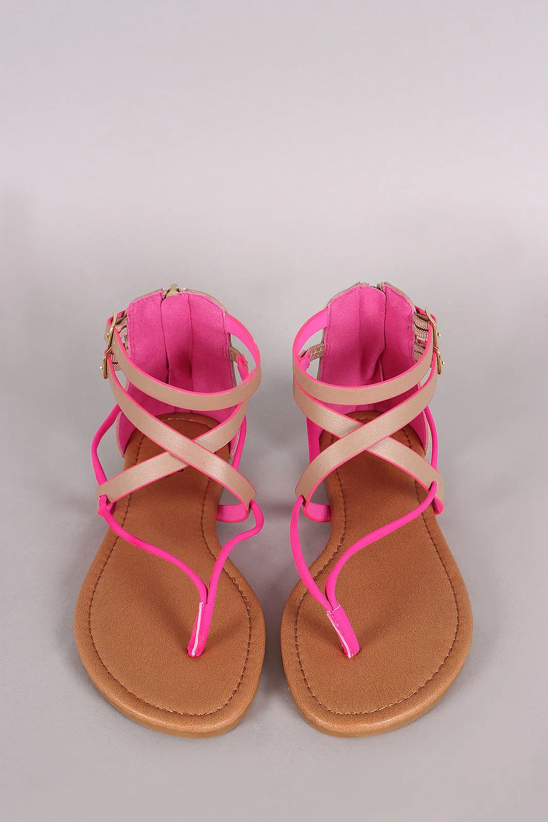 Qupid Two Tone Intertwined V-Strap Thong Flat Sandal