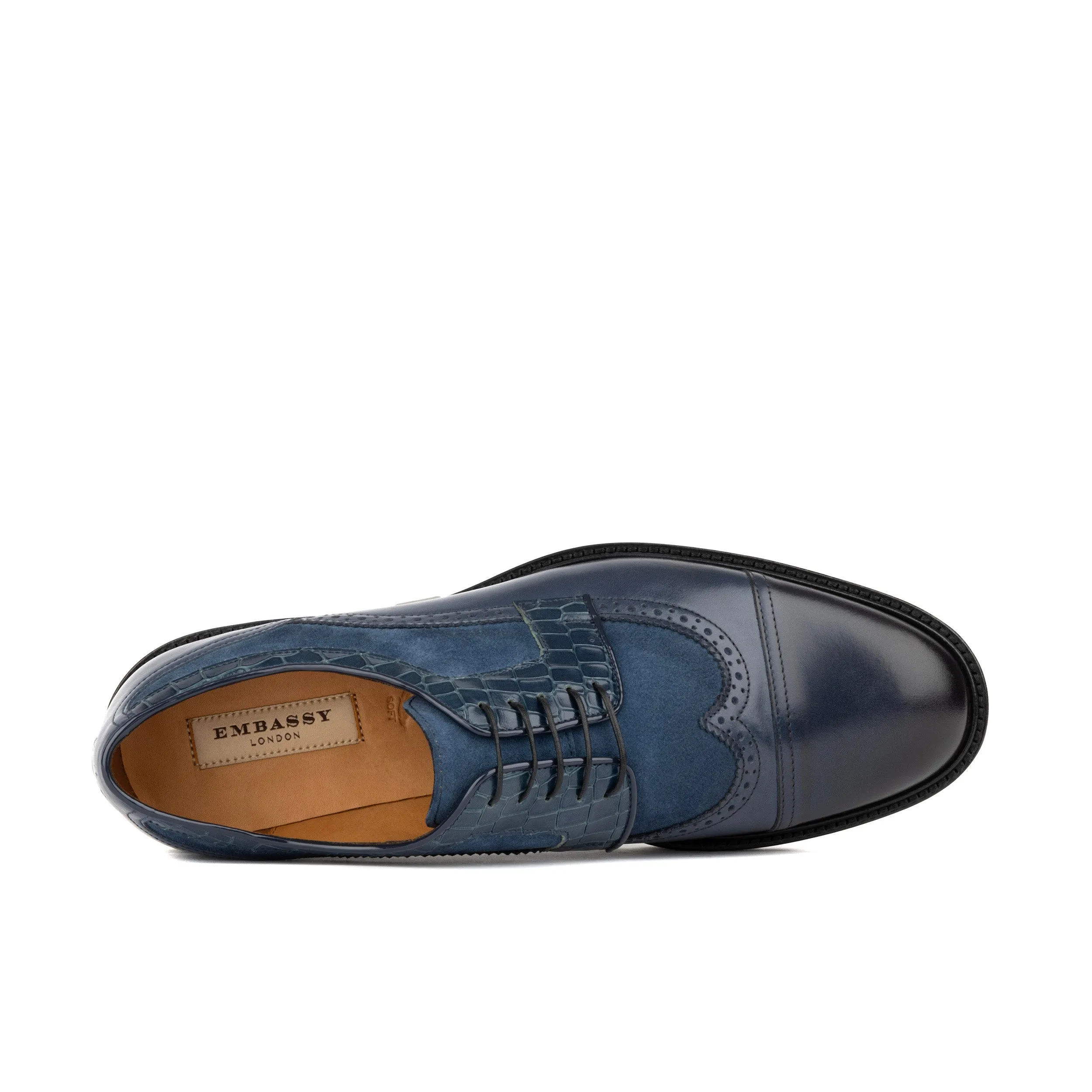 Resident - Navy Blue - Men's chunky sole toe cap leather shoe in nubuck & leather