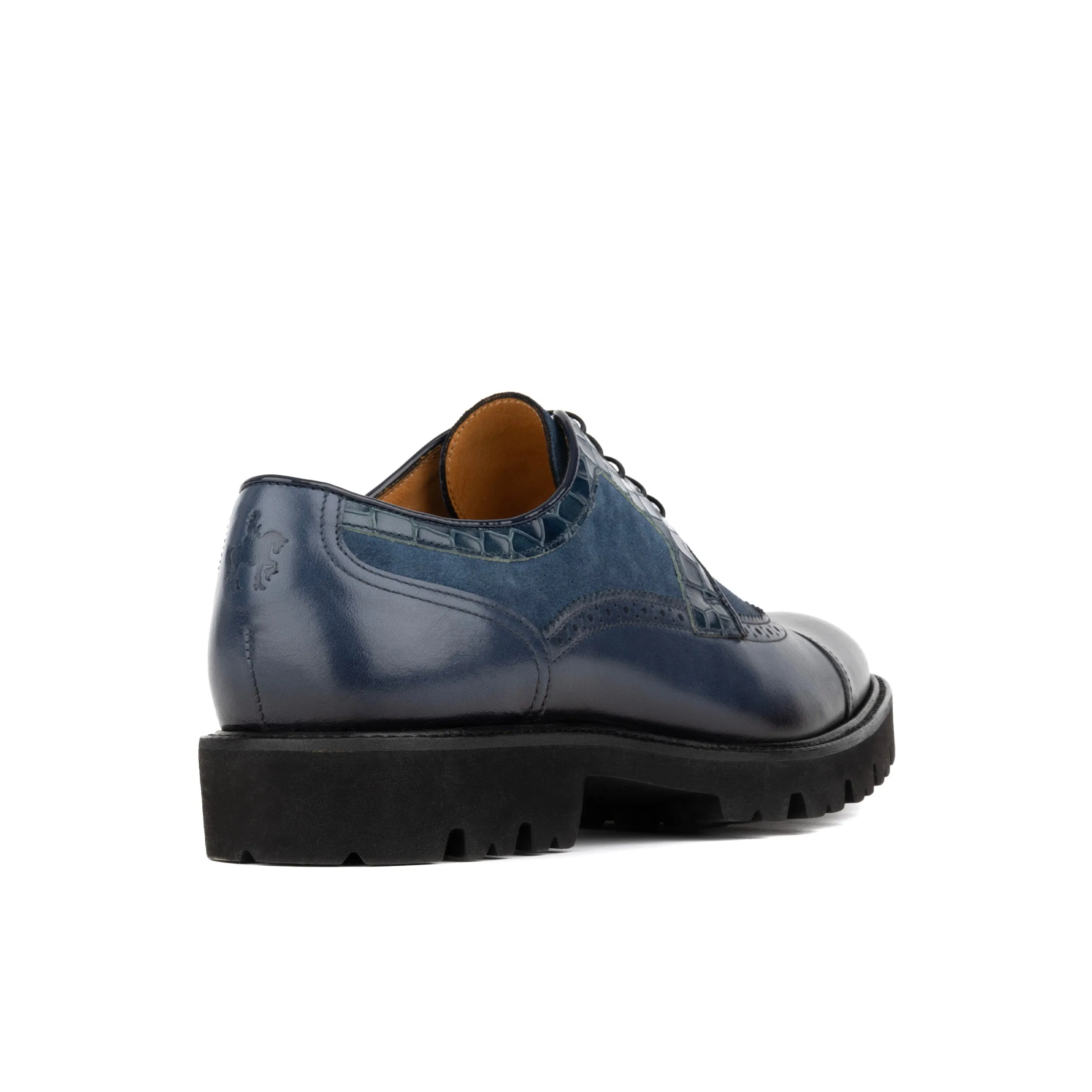 Resident - Navy Blue - Men's chunky sole toe cap leather shoe in nubuck & leather