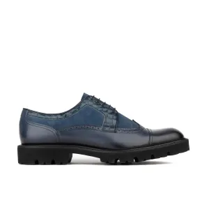 Resident - Navy Blue - Men's chunky sole toe cap leather shoe in nubuck & leather