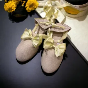 Ribbon Espadrilles in Pale Yellow