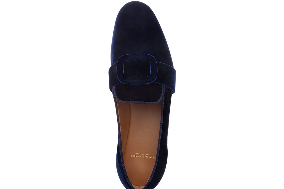 SAVOY VELOUR NAVY SLIPPERS