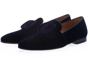 SAVOY VELOUR NAVY SLIPPERS