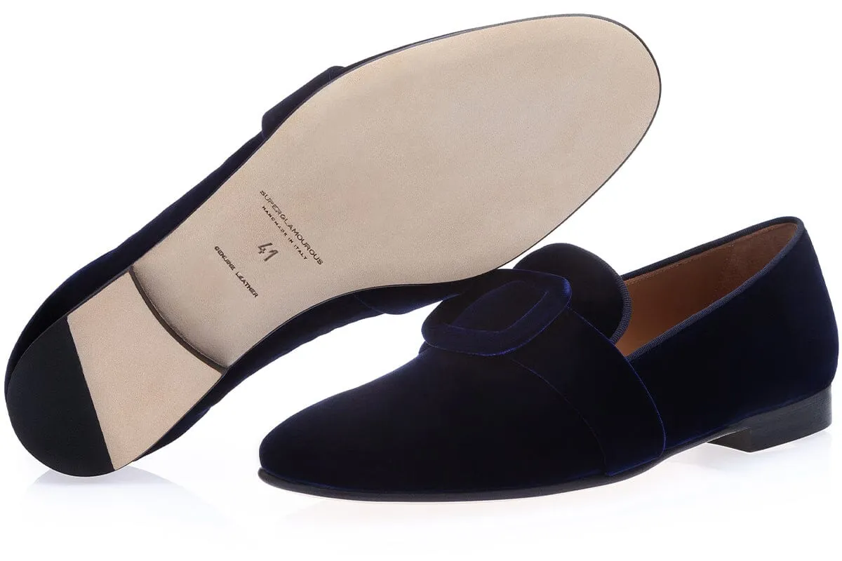 SAVOY VELOUR NAVY SLIPPERS