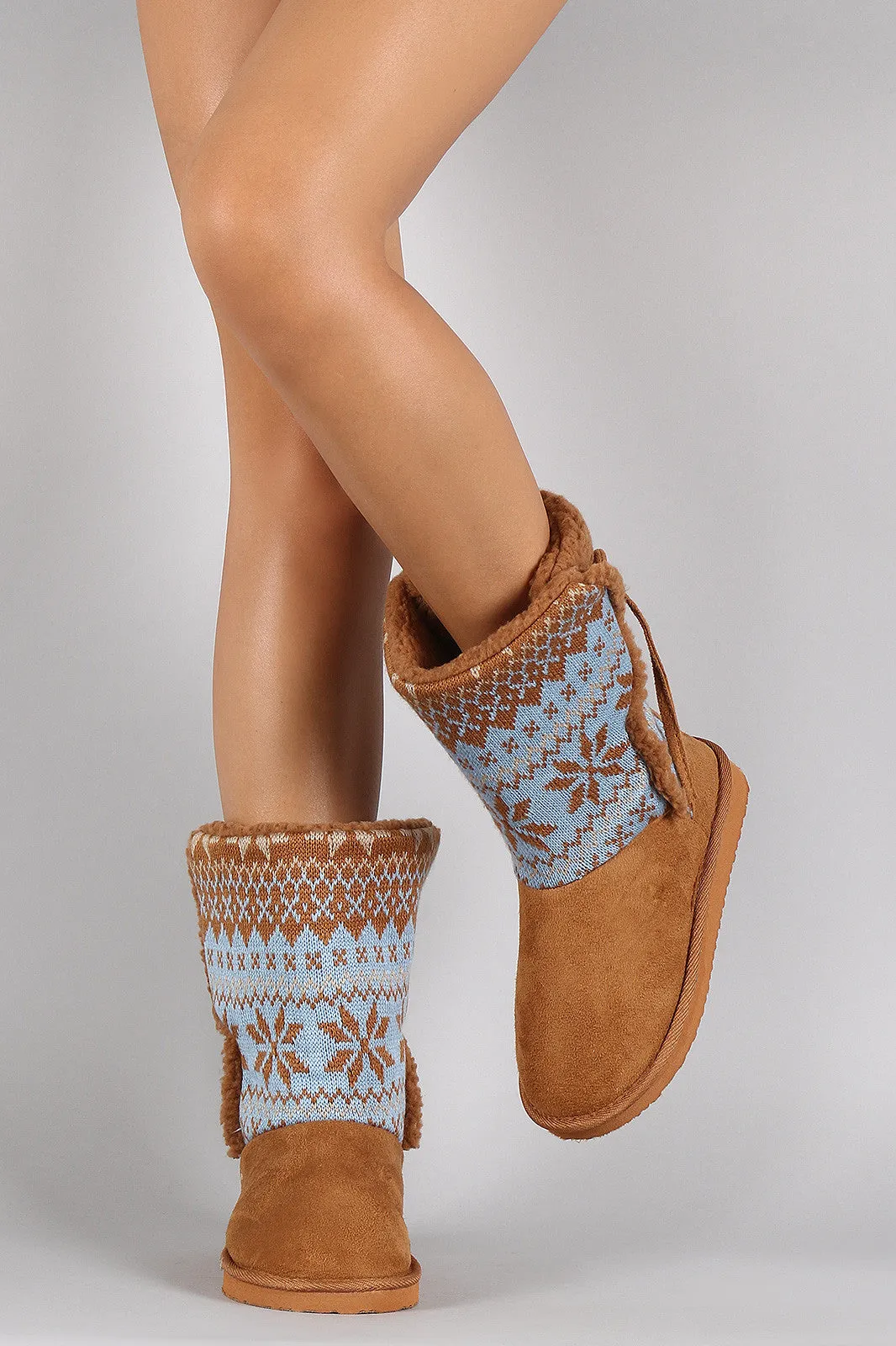 Sharling Snowflake Pattern Sweater Shaft Mid Calf Flat Boots