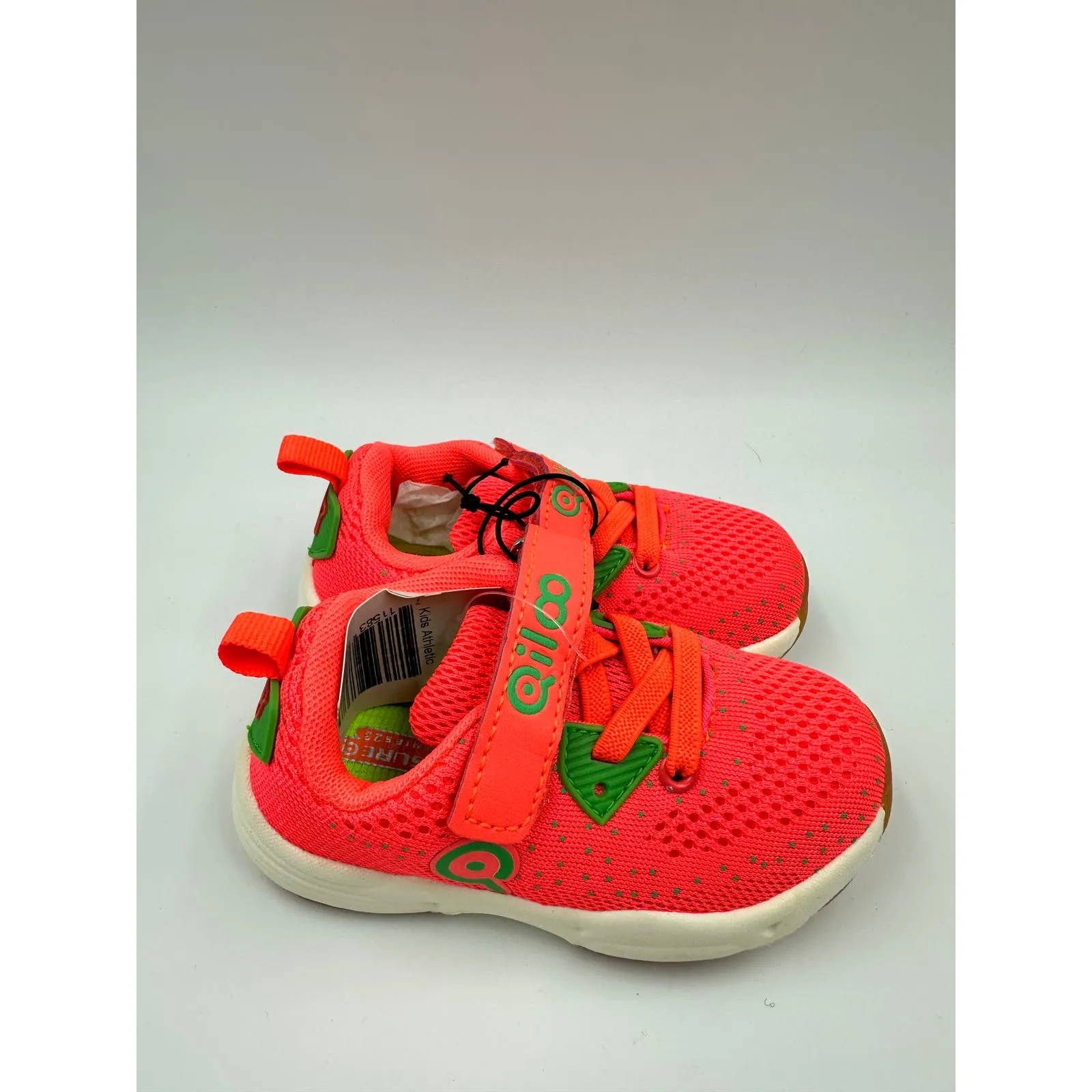 Small Kid Size 6, Neon Orange & Green Sneaker with Straps and White Sole