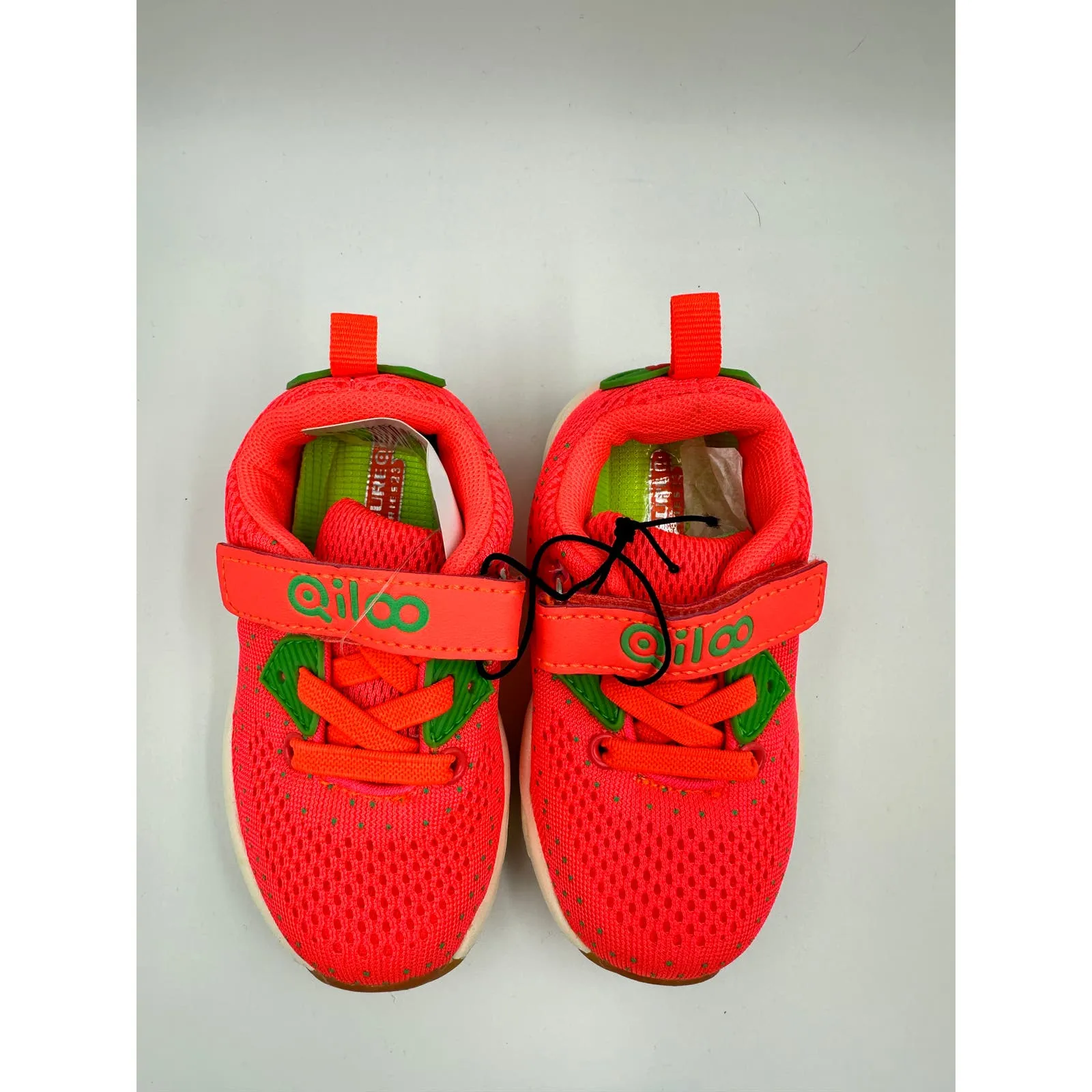 Small Kid Size 6, Neon Orange & Green Sneaker with Straps and White Sole