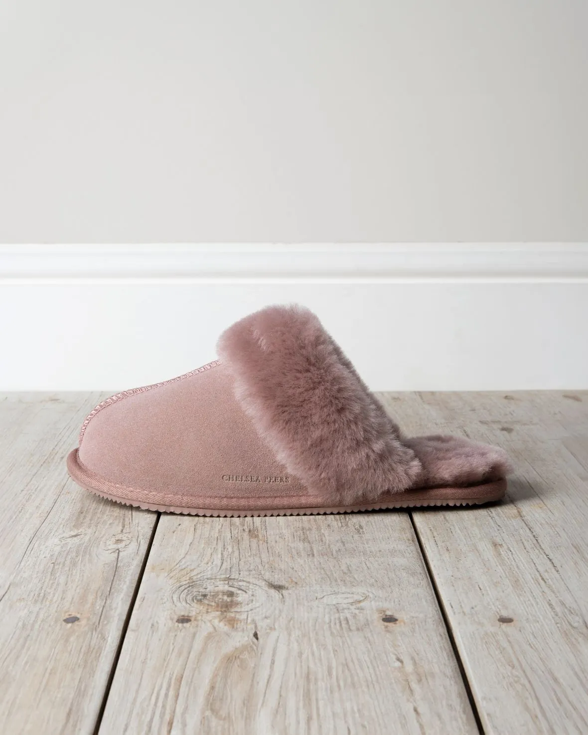 Suede Sheepskin Mule Slippers - Pink