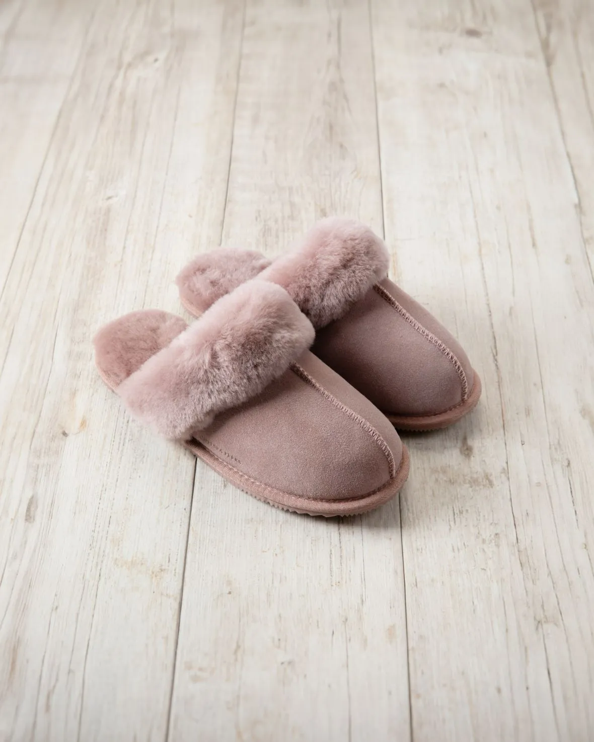 Suede Sheepskin Mule Slippers - Pink