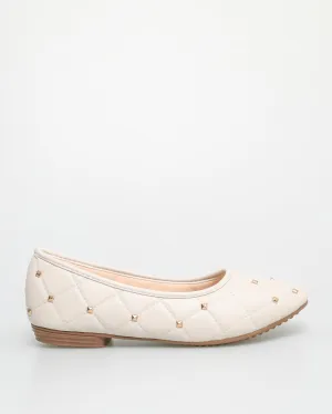 Tomaz NN336 Ladies Quilted Flats (Cream)