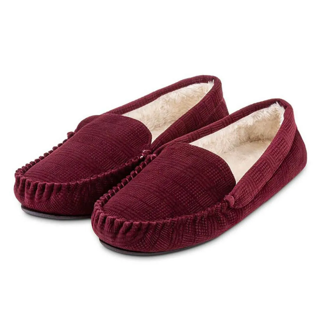 Totes Mens Velour Moccasin Slippers Sherpa Lining Comfort