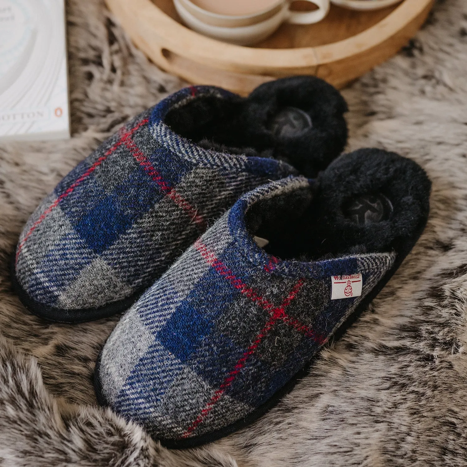 William - Harris Tweed Mule - Navy / Black Check