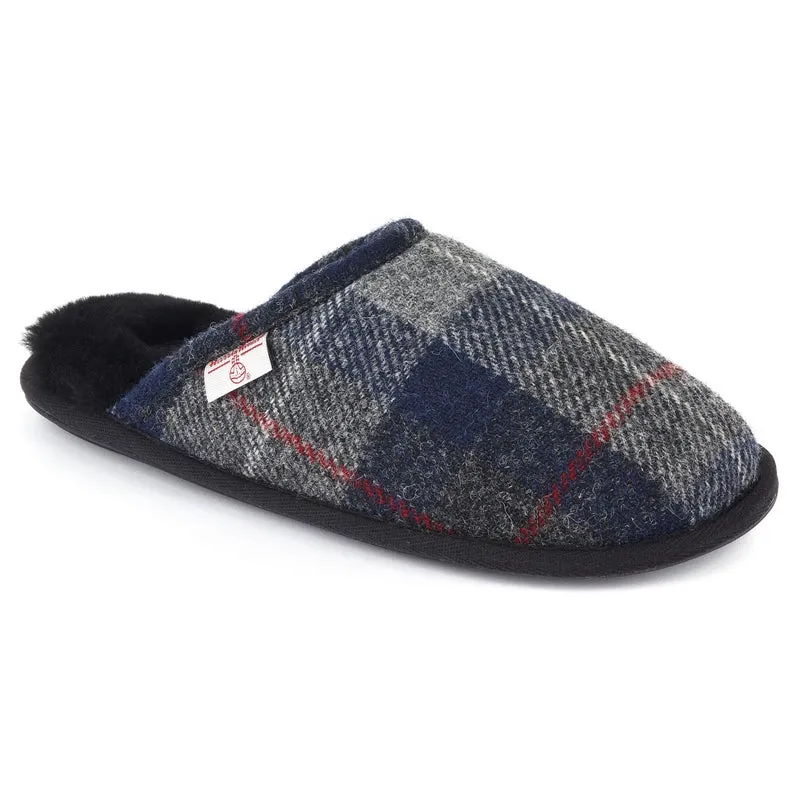 William - Harris Tweed Mule - Navy / Black Check