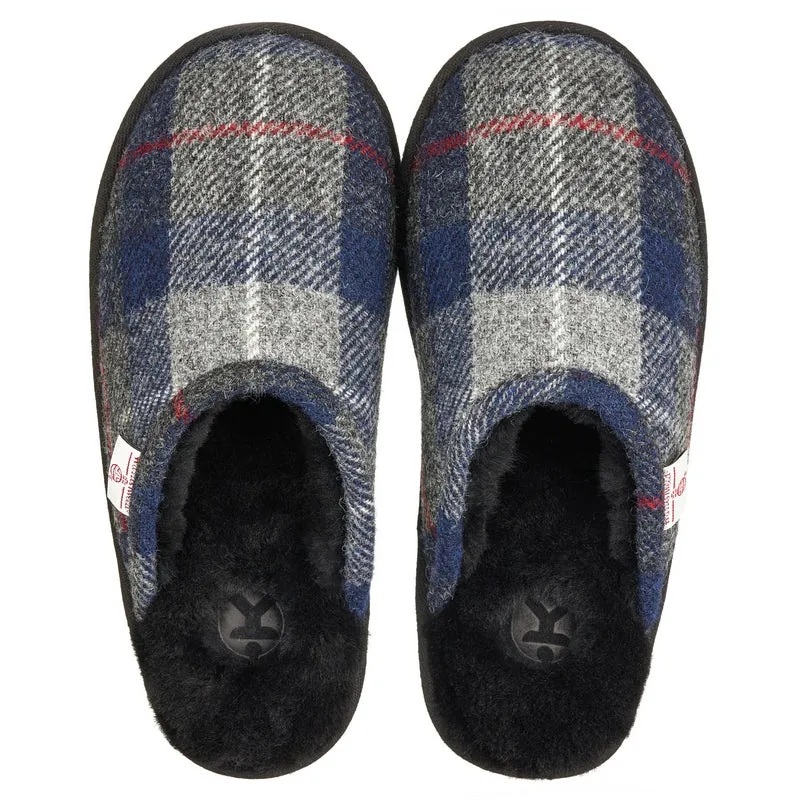 William - Harris Tweed Mule - Navy / Black Check